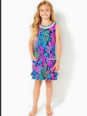 Lilly Pulitzer Little Gir’s Knit Shift Dress XL 12-14 Aegan Navy Calypso Coast